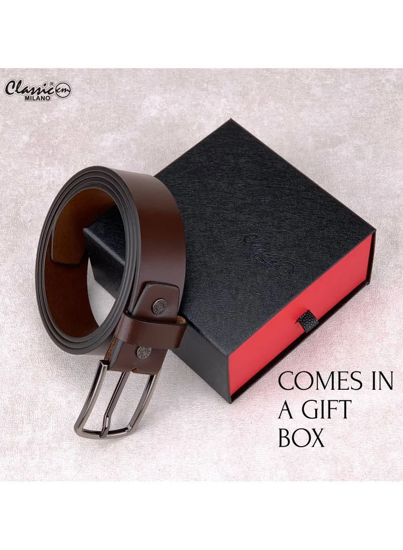 Classic Milano Brown (RHHP-03-A) Classic Milano Genuine Leather Belt for Men – Black Formal Belt Men – Men Belts for Office & Business Wear – Mens Belt Leather with Gift Box for Men | Best Price UAE