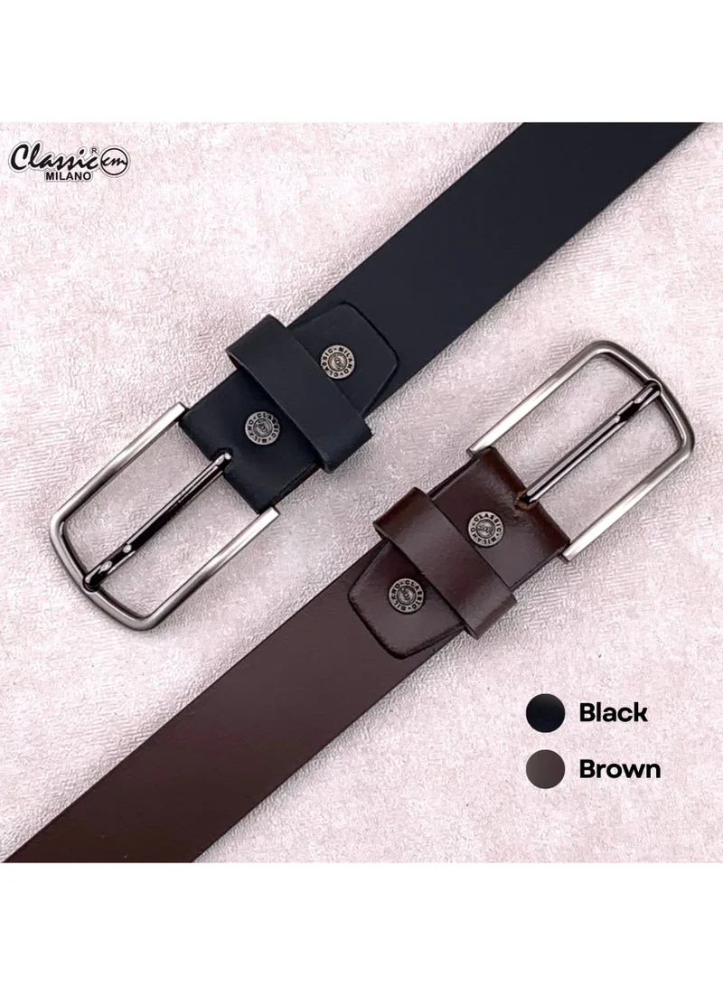 Classic Milano Brown (RHHP-03-A) Classic Milano Genuine Leather Belt for Men – Black Formal Belt Men – Men Belts for Office & Business Wear – Mens Belt Leather with Gift Box for Men | Best Price UAE