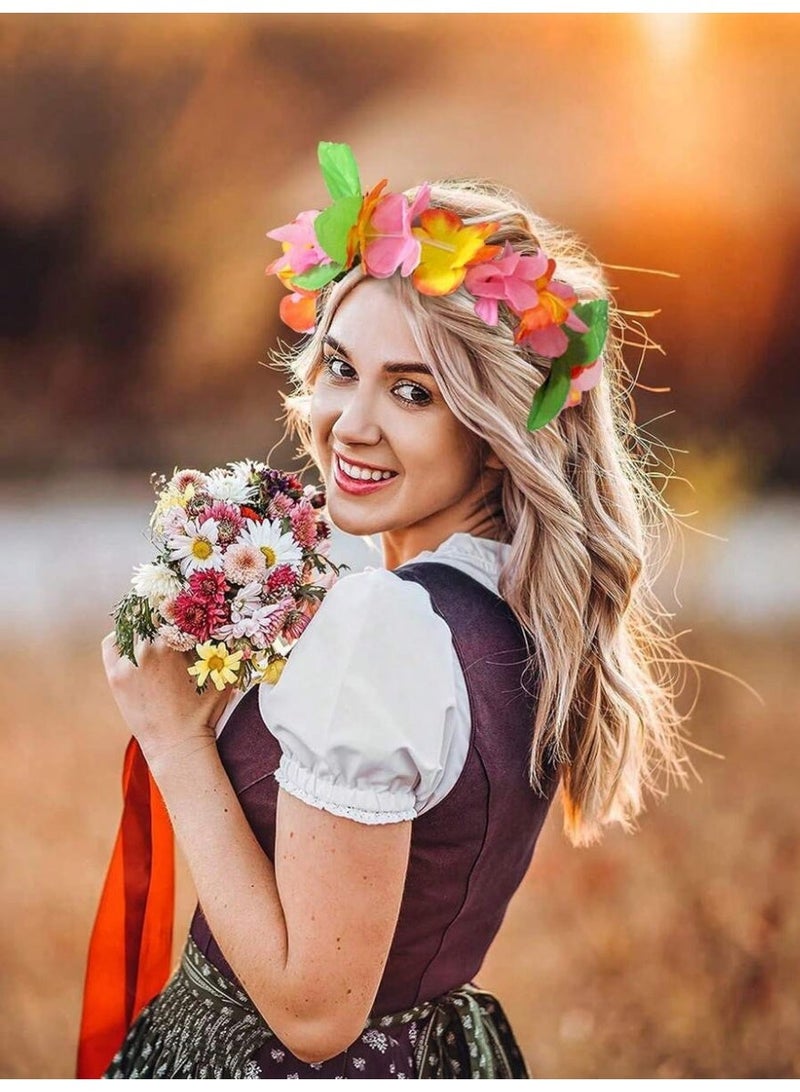 زينة حفلات 6 قطع أكاليل هاواي زهور استوائية – تيجان رأس مزينة بالزهور للحفلات الصيفية والشاطئ والتخرج - Image 3