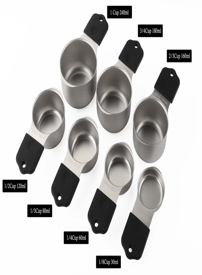 Turewin Magnetic Measuring Cups and Spoons Set Including 7 Stainless Steel Stackable Measuring Cup 8 Double Sided Magnetic Measuring Spoons with 1 Leveler for Dry and Liquid Ingredients (black) - Image 2