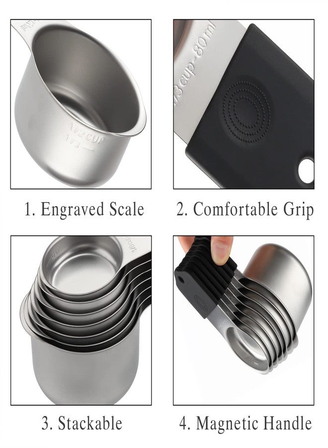Turewin Magnetic Measuring Cups and Spoons Set Including 7 Stainless Steel Stackable Measuring Cup 8 Double Sided Magnetic Measuring Spoons with 1 Leveler for Dry and Liquid Ingredients (black) - Image 3
