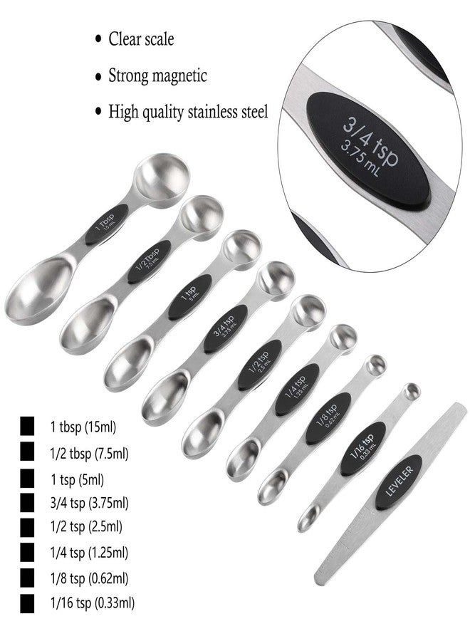 Turewin Magnetic Measuring Cups and Spoons Set Including 7 Stainless Steel Stackable Measuring Cup 8 Double Sided Magnetic Measuring Spoons with 1 Leveler for Dry and Liquid Ingredients (black) - Image 4