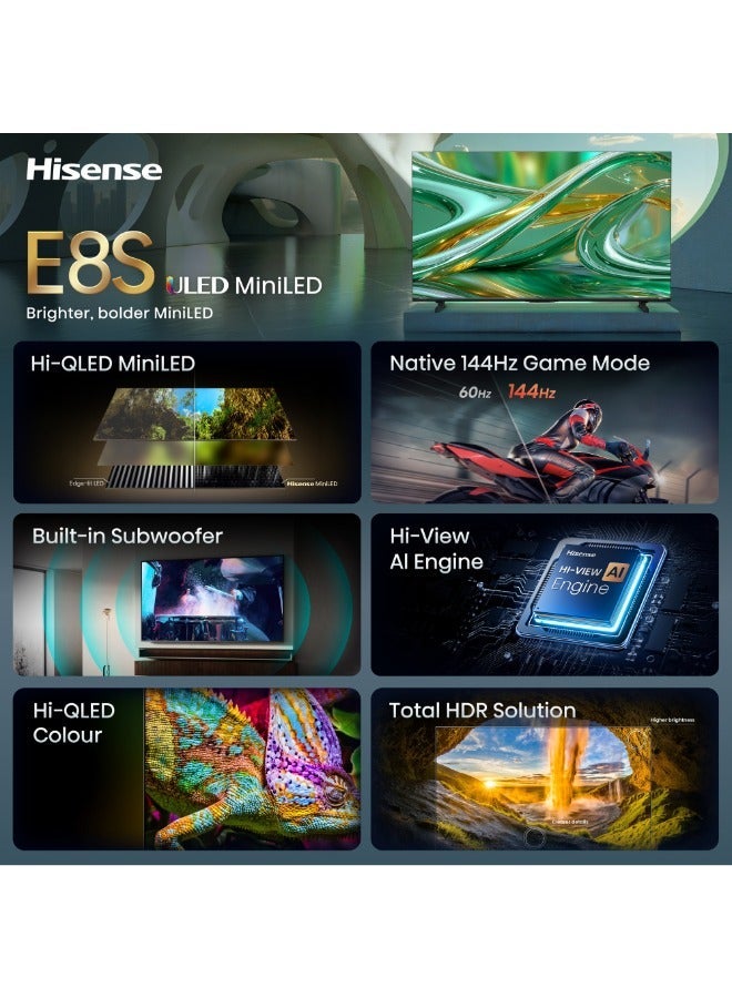هايسنس تلفاز ذكي 55 بوصة 4K QLED 55E8S، Dolby Vision Atmos، 144Hz VRR، Mini LED، وضع الألعاب Pro، سطوع نموذجي 500 نيت، تحديث نظام التشغيل لمدة 8 سنوات - Image 2