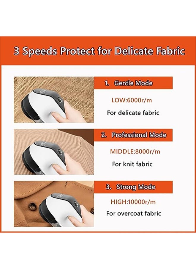 Generic Fabric Shaver, Rechargeable Lint Remover, LED Digital Display Sweater Shaver with 3-Speeds and 6-Leaf Blades, Fabric Pill Remover for Clothes Sweater Couch Blanket (Black and White)  - Image 3