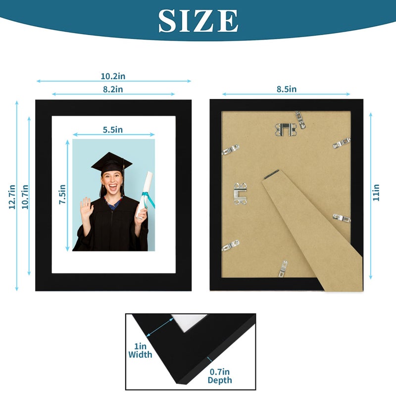 Hongkee 8.5 x 11 Picture Frame Set of 4  Made of Real Glass and Black Certificate & Diploma Frame  8.5 by 11 Photo for Wall or Tabletop - Display Picture 6x8 with Mat or 8.5x11 Without Mat - Image 2