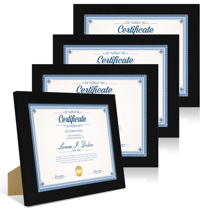 Hongkee 8.5 x 11 Picture Frame Set of 4  Made of Real Glass and Black Certificate & Diploma Frame  8.5 by 11 Photo for Wall or Tabletop - Display Picture 6x8 with Mat or 8.5x11 Without Mat - Image 1