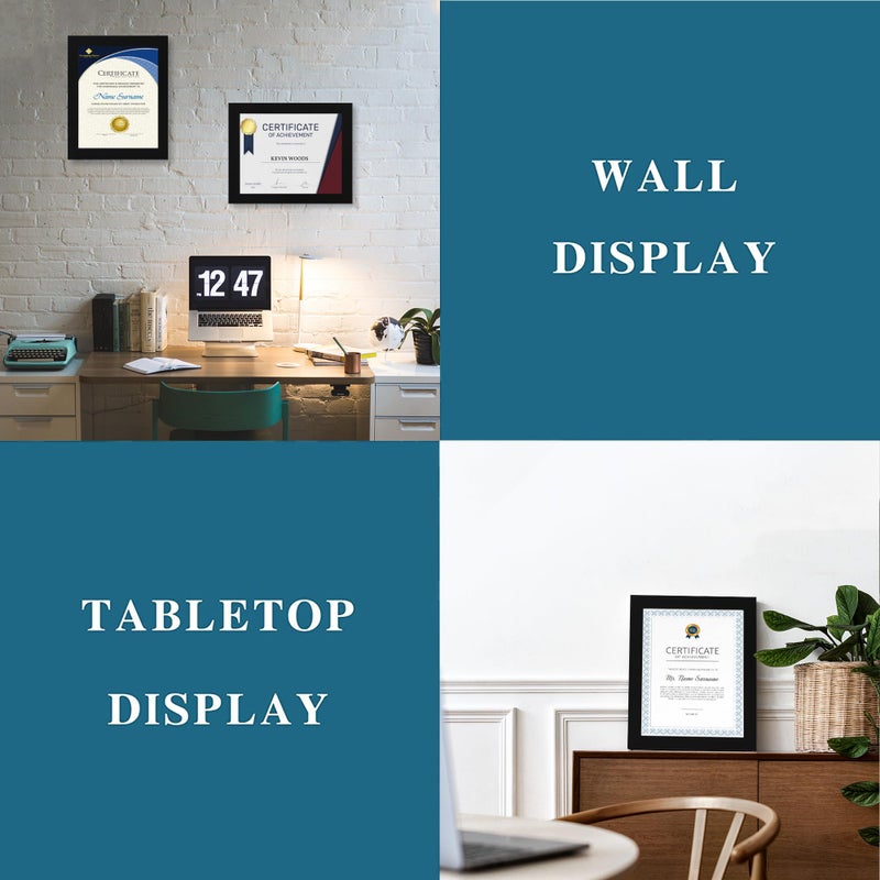 Hongkee 8.5 x 11 Picture Frame Set of 4  Made of Real Glass and Black Certificate & Diploma Frame  8.5 by 11 Photo for Wall or Tabletop - Display Picture 6x8 with Mat or 8.5x11 Without Mat - Image 5