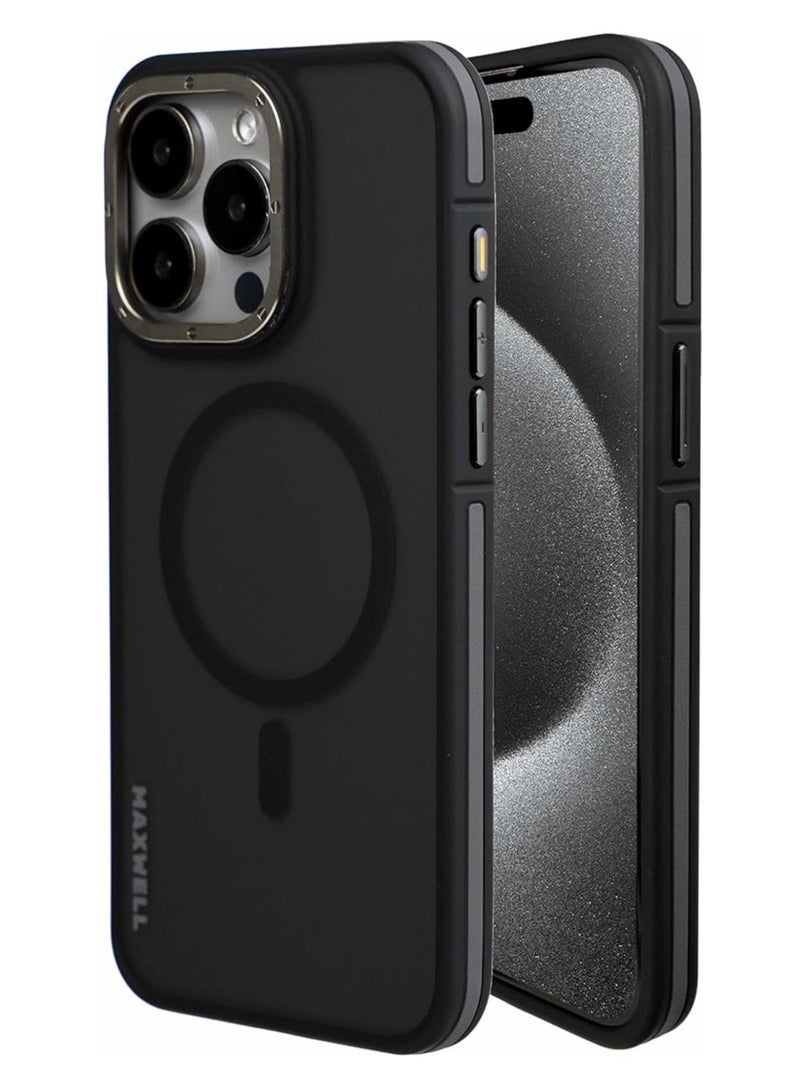 Maxwell Electronics Maxwell Armor Soft Matte Compatible with MagSafe Case for iPhone15 Pro Max - Full Protection, Drop-Proof, Metallic Lens Guard, Compatible with MagSafe (Black)  - Image 1