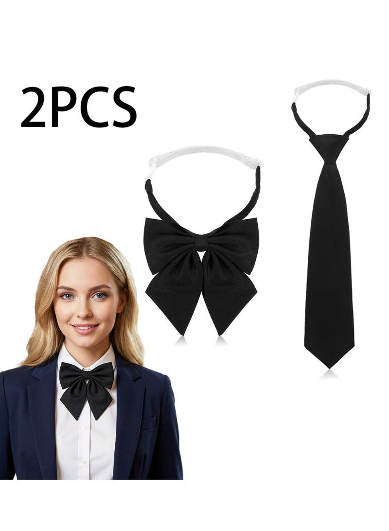 ربطة عنق نسائية سوداء قابلة للتعديل، مكونة من قطعتين، إكسسوارات نسائية للقمصان والملابس الرسمية. - Image 1