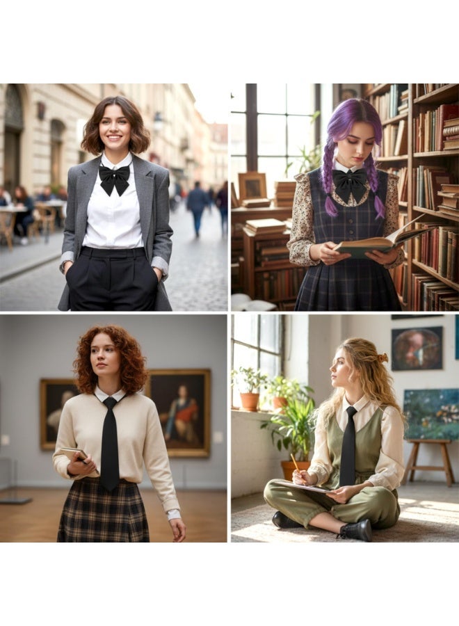 ربطة عنق نسائية سوداء قابلة للتعديل، مكونة من قطعتين، إكسسوارات نسائية للقمصان والملابس الرسمية. - Image 3