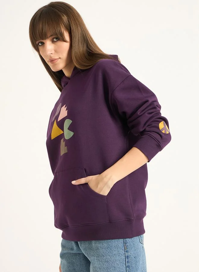 Femmella Purple Oversized Graphic Hoodie