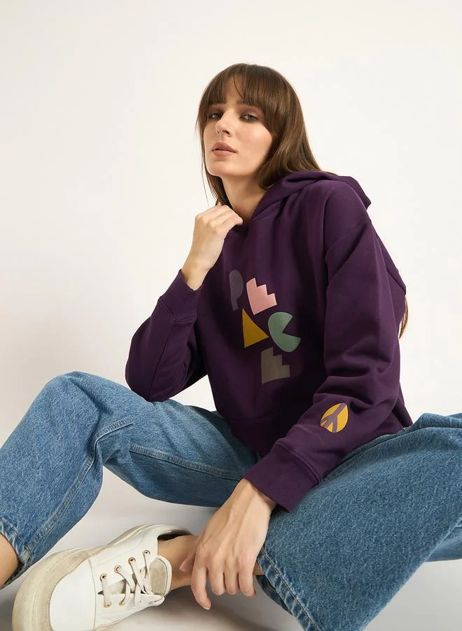 Femmella  Purple Oversized Graphic Hoodie for Women | Best Price UAE