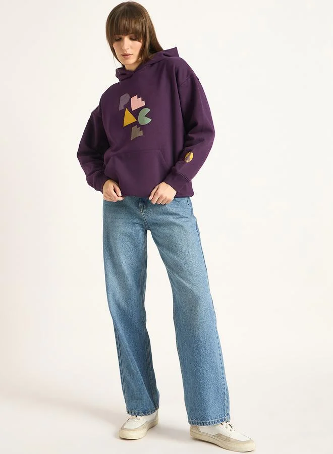 Femmella  Purple Oversized Graphic Hoodie for Women | Best Price UAE