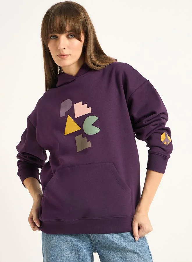 Purple Oversized Graphic Hoodie