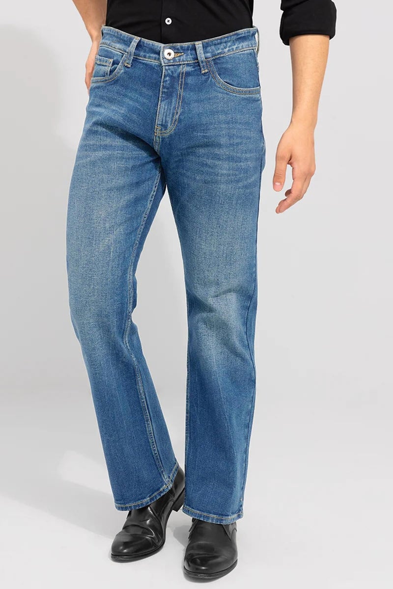 Waltz Men's High Waist Stretchable Boot Cut Wide Leg Flared Casual Light Blue Denim Cotton Bell Bottom Jeans Pants for Men, 34 - Image 4