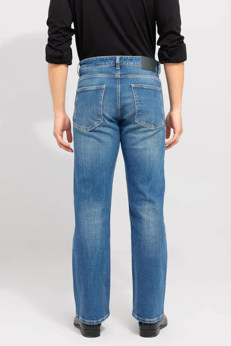 Waltz Men's High Waist Stretchable Boot Cut Wide Leg Flared Casual Light Blue Denim Cotton Bell Bottom Jeans Pants for Men, 34 - Image 2