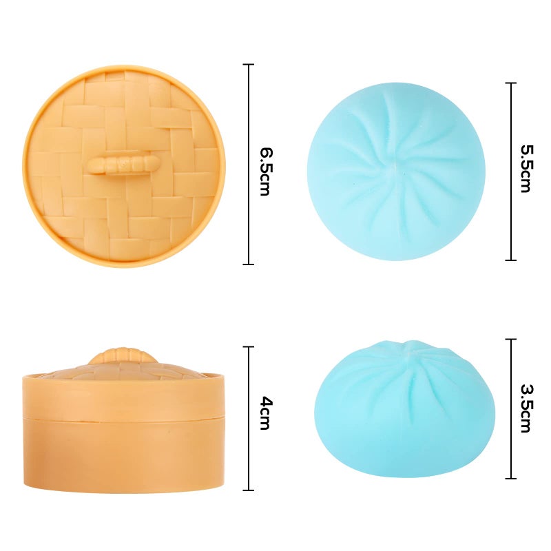 MEIEST 4 PCS Colorful Dumpling Stress Balls Fidget Sensory Toy,Squeeze Dough Ball Stress Relief Hand Toy,Bun with Food Steamer Stretchy Desk Toys - Image 5