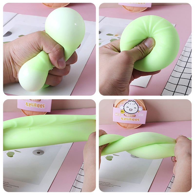 MEIEST 4 PCS Colorful Dumpling Stress Balls Fidget Sensory Toy,Squeeze Dough Ball Stress Relief Hand Toy,Bun with Food Steamer Stretchy Desk Toys - Image 4