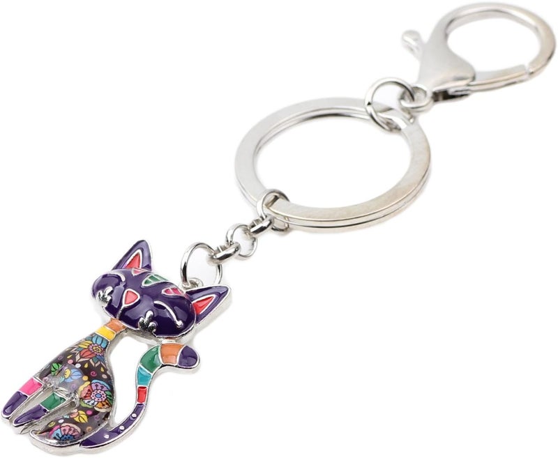 BONSNY Enamel Alloy Chain Cat Key Chains For Women Car Purse Handbag Charms keychains Gifts, Purple, Charm size approximately 1.73"tall & 1.10" width - Image 3