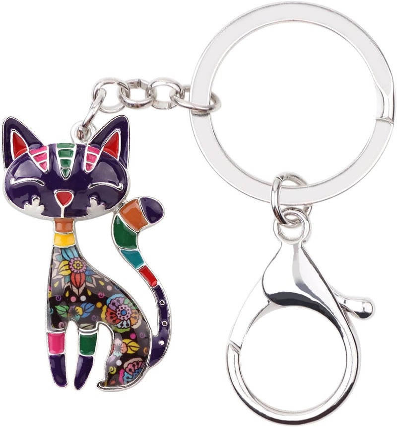 BONSNY Enamel Alloy Chain Cat Key Chains For Women Car Purse Handbag Charms keychains Gifts, Purple, Charm size approximately 1.73"tall & 1.10" width - Image 1