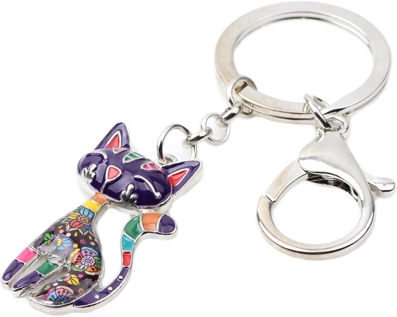 BONSNY Enamel Alloy Chain Cat Key Chains For Women Car Purse Handbag Charms keychains Gifts, Purple, Charm size approximately 1.73"tall & 1.10" width - Image 2