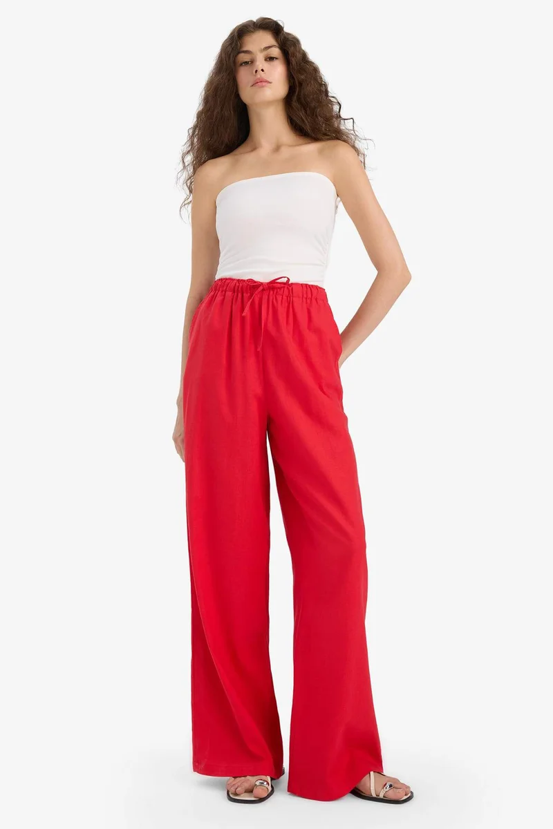 DeFacto Wide Leg Elastic Waist Linen Blend Trousers