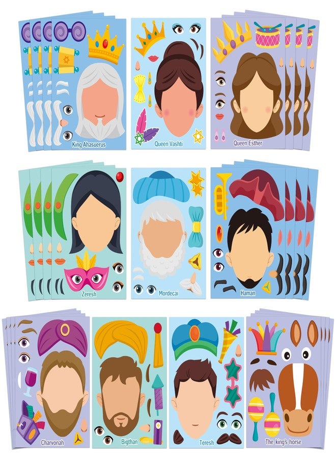 CY2SIDE Purim Character Face Sticker - 40PCS Make Your Own Jewish Religious Story Sticker Craft Game for Kids School Reward DIY Jewish Purim Day Party Favor for Kids Sunday School Classroom Activities - Image 1
