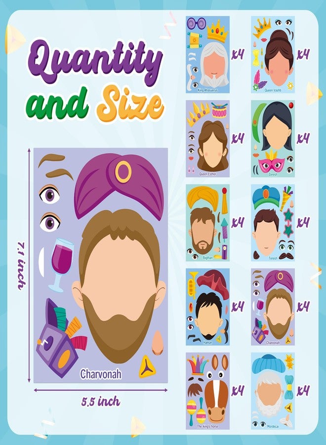 CY2SIDE Purim Character Face Sticker - 40PCS Make Your Own Jewish Religious Story Sticker Craft Game for Kids School Reward DIY Jewish Purim Day Party Favor for Kids Sunday School Classroom Activities - Image 2
