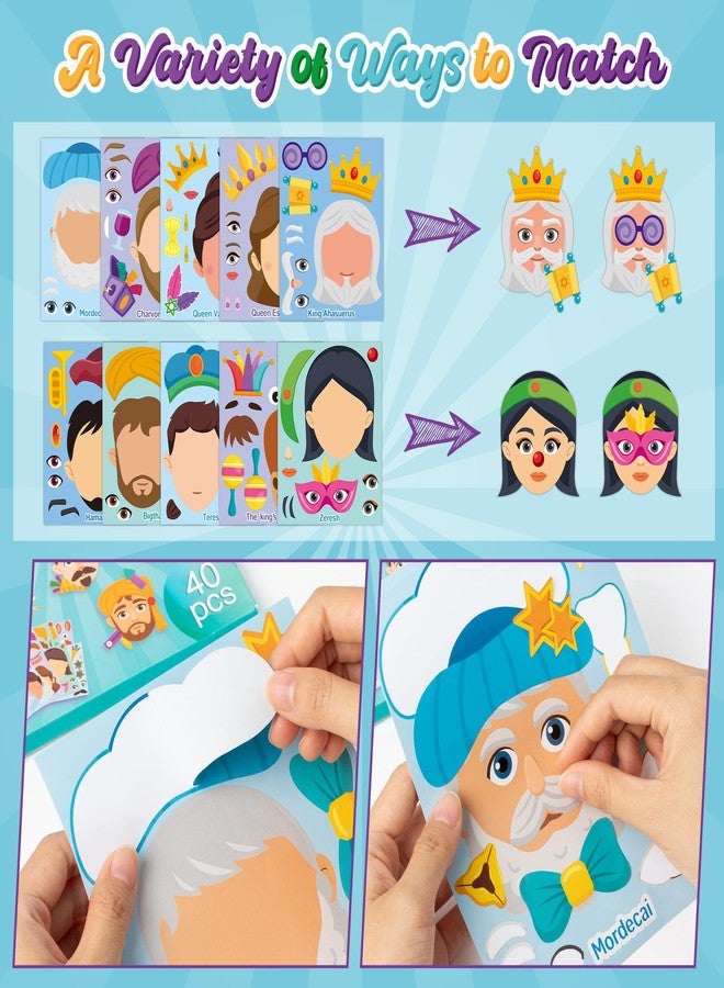 CY2SIDE Purim Character Face Sticker - 40PCS Make Your Own Jewish Religious Story Sticker Craft Game for Kids School Reward DIY Jewish Purim Day Party Favor for Kids Sunday School Classroom Activities - Image 3