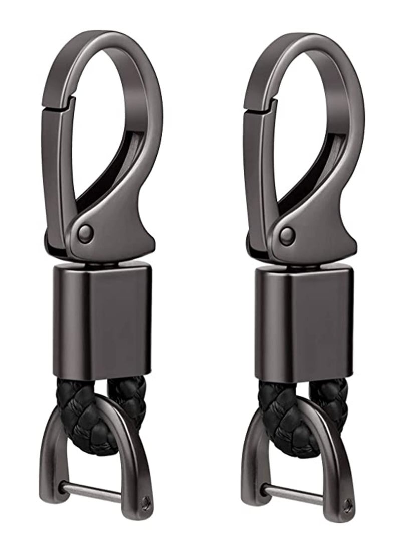 Excefore - Car Key Fob, Holder Keys Chain Sturdy Metal with D-ring for Men and Women 2 Pack Black Suitable for Most Car Keys Embedded in PU Leather - Image 1