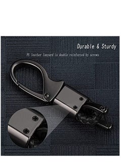 Excefore Car Key Fob, Holder Keys Chain Sturdy Metal with D-ring for Men and Women 2 Pack Black Suitable for Most Car Keys Embedded in PU Leather  - Image 4