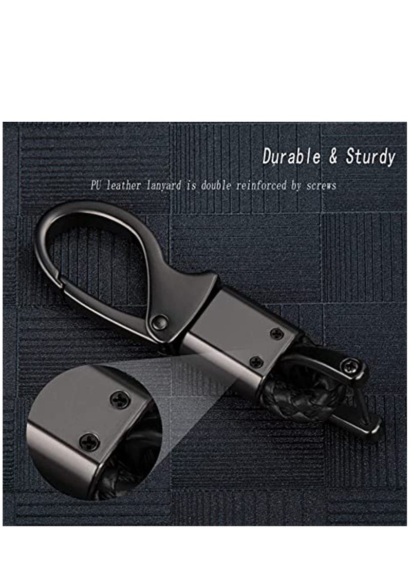Excefore - Car Key Fob, Holder Keys Chain Sturdy Metal with D-ring for Men and Women 2 Pack Black Suitable for Most Car Keys Embedded in PU Leather - Image 1