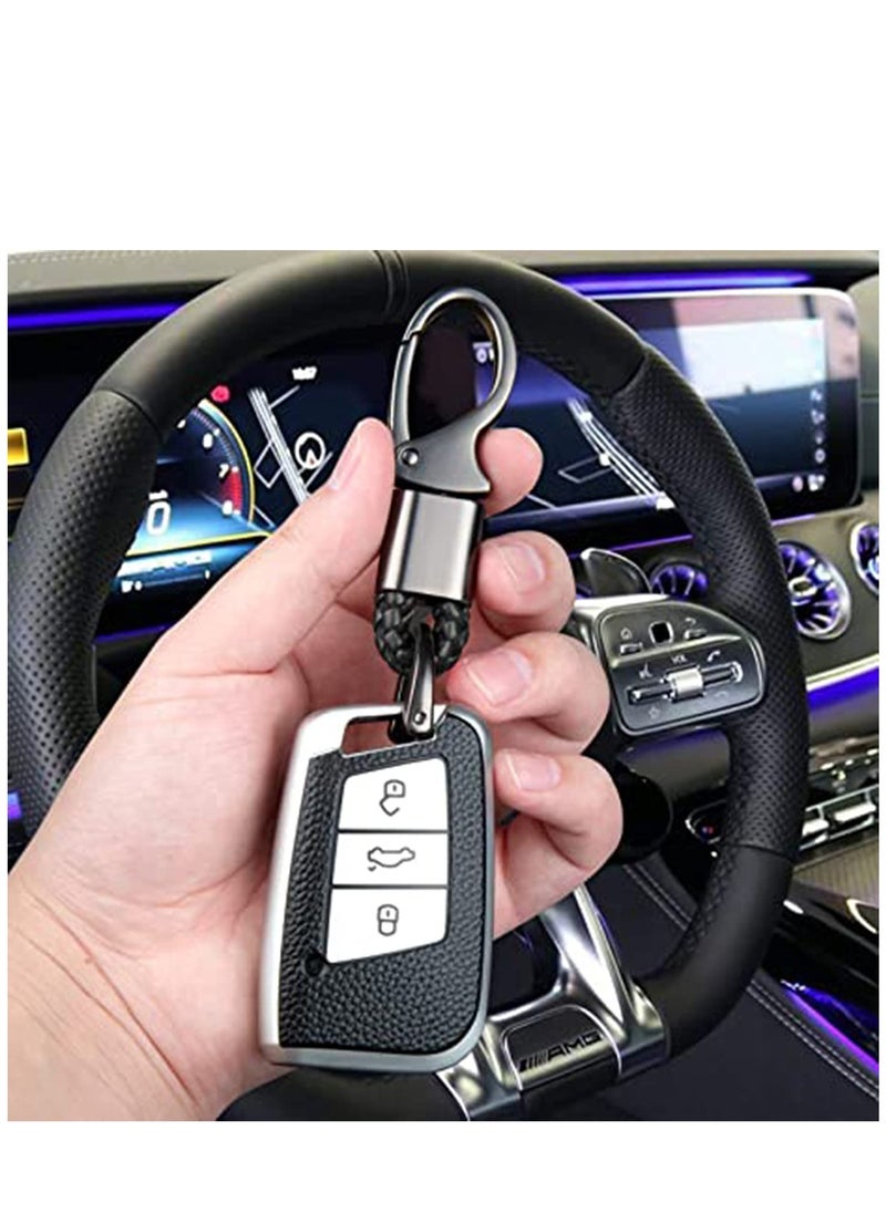 Excefore - Car Key Fob, Holder Keys Chain Sturdy Metal with D-ring for Men and Women 2 Pack Black Suitable for Most Car Keys Embedded in PU Leather - Image 1