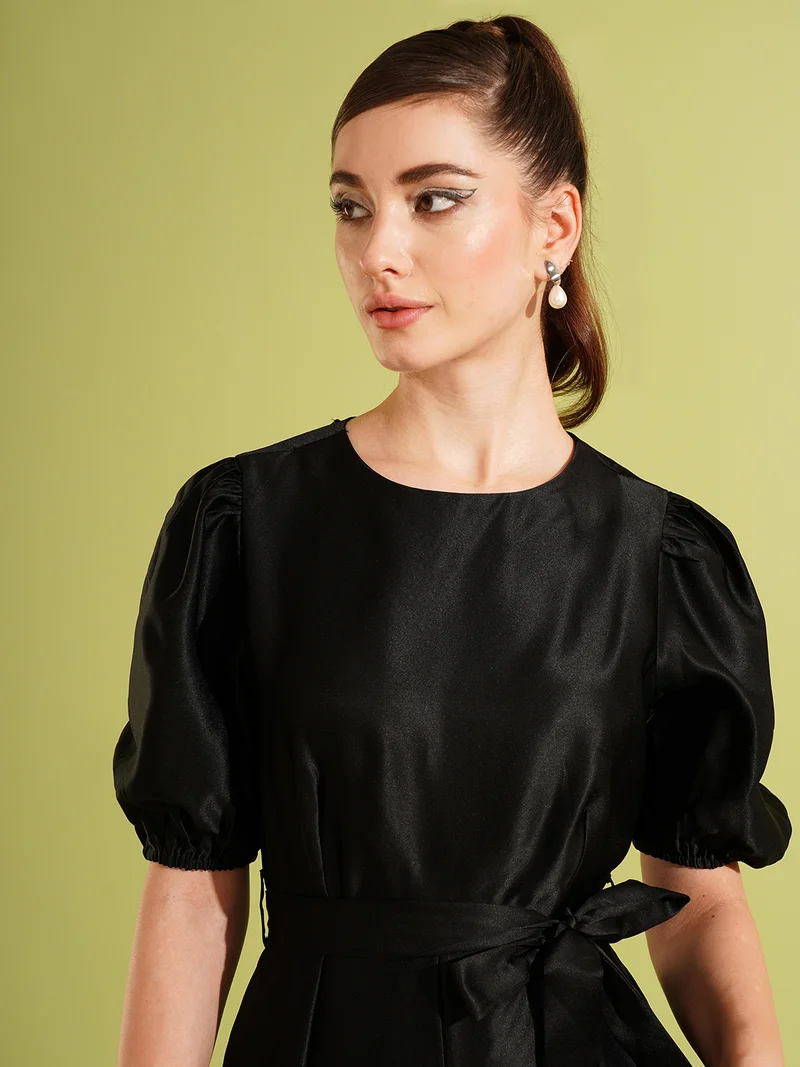 globus Women Old Money Puff Sleeve Basic Jumpsuit
