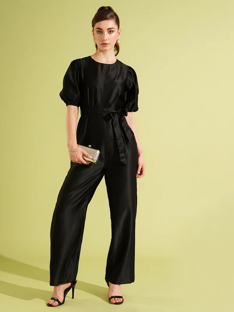 globus Women Old Money Puff Sleeve Basic Jumpsuit
