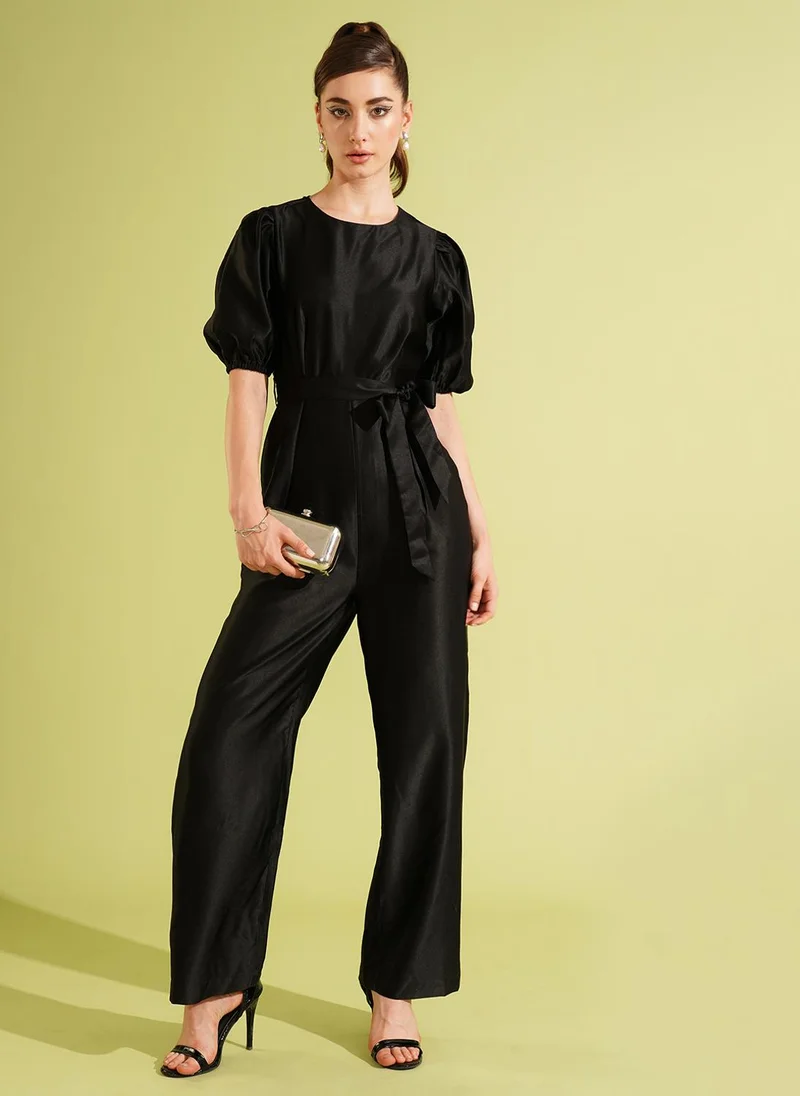 Globus Women Old Money Puff Sleeve Basic Jumpsuit