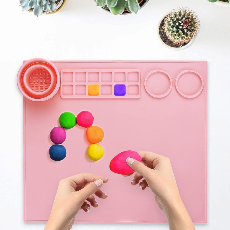 Home Stuffs Silicone Craft Painting Mat with Brush Holders Perfect Painting Non-Stick Multipurpose Sheet for Resin,DIY, Clay Doms Colour Kit Cleaning Cup and Color Mixing Plate for Arts and Crafts - Image 4