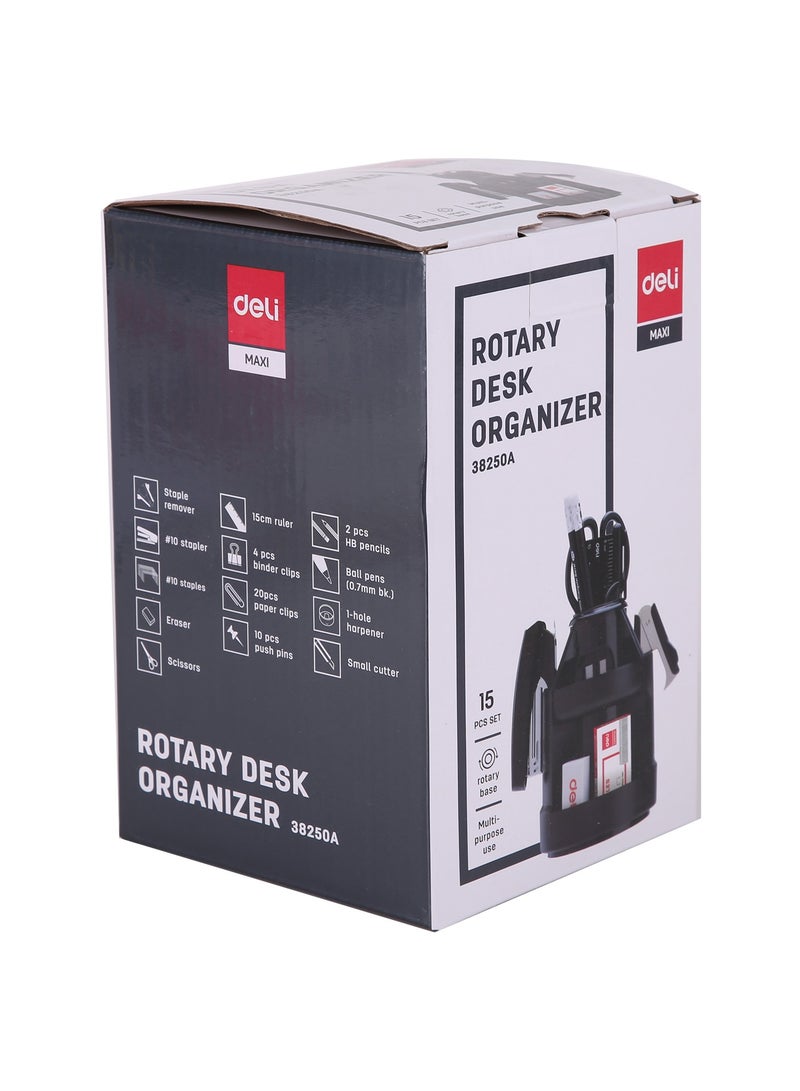 ديلي منظم مكتب دوار E38250A، φ110×170 مم، أسود، مادة HIPS متينة، 5 حجيرات، قاعدة دوارة - Image 5