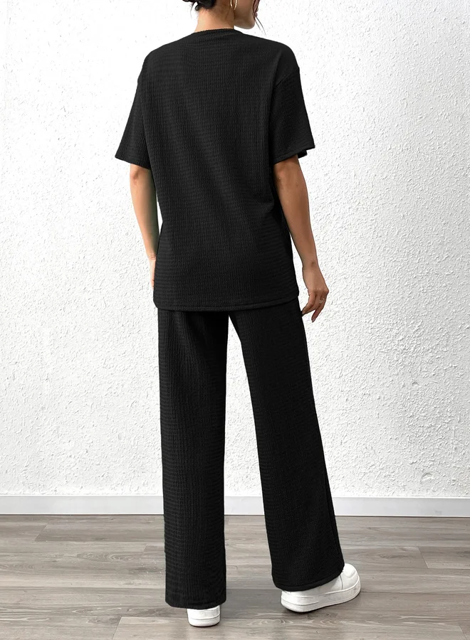 تايك تو Take Two Women Solid Textured T-Shirt and Pants Co-Ords