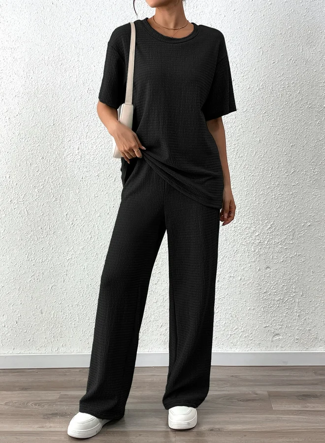 تايك تو Take Two Women Solid Textured T-Shirt and Pants Co-Ords