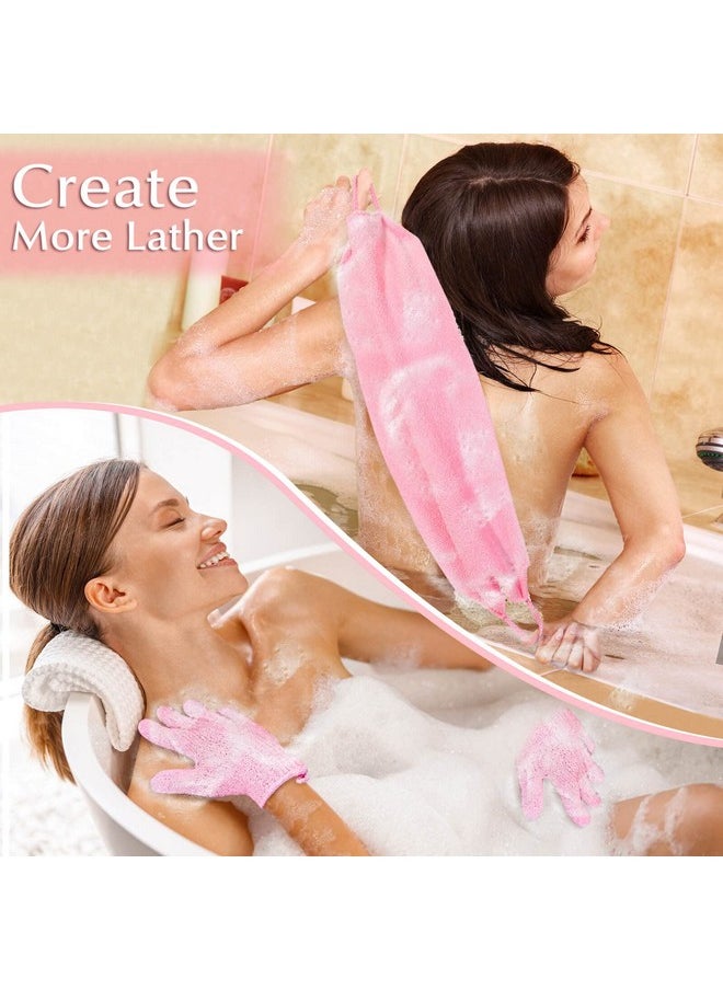 anezus Nezus Exfoliating Shower Bath Gloves Back Scrubber Set For Body Face Shower Bath Scrub And Exfoliator (Pink)  - Image 3