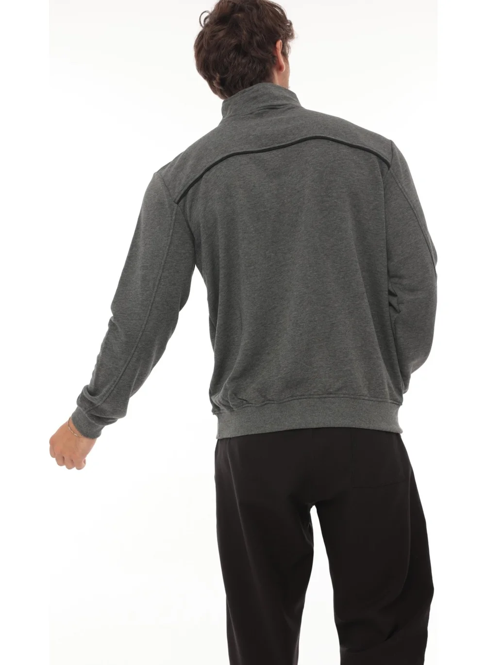 Miron Anthracite Triple Thread Zippered Embroidered Detailed Regular Fit Sweatshirt - 2327