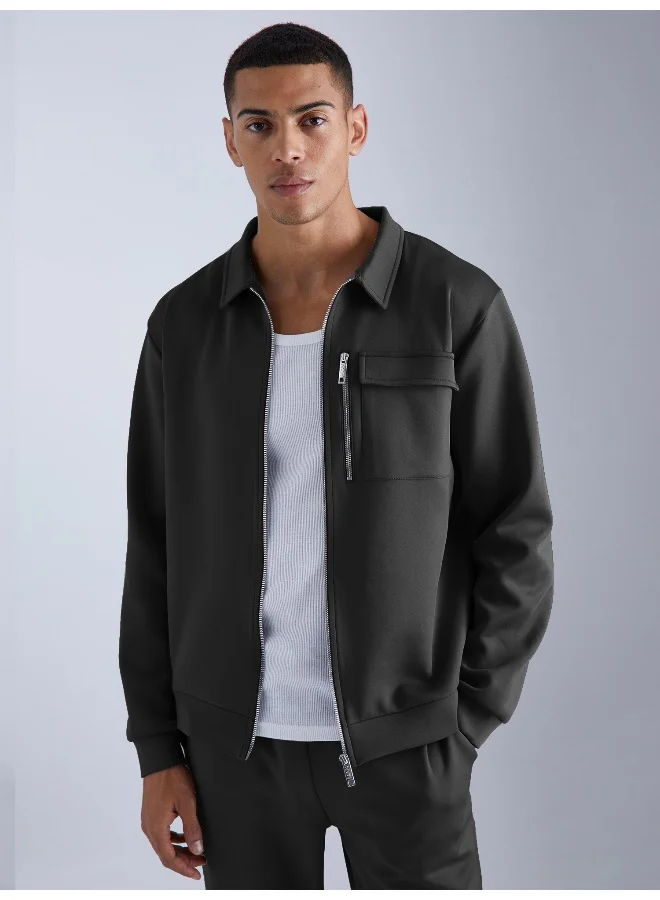 Maniac Mens Solid Black Collared Neck Jacket and Jogger Cotton Loopknit Fleece Co-Ords