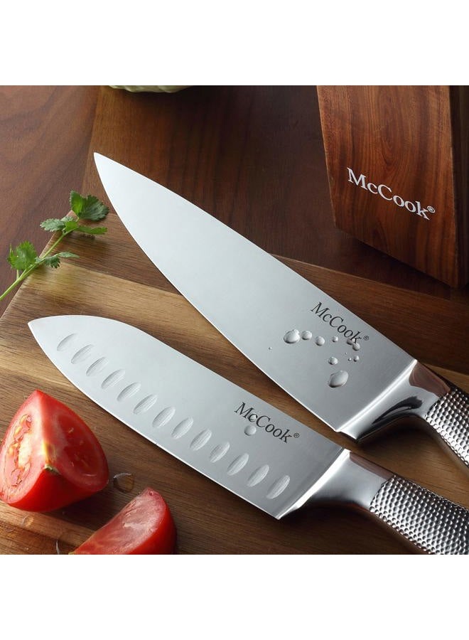 McCook ® Premium Knife Sets,Full Tang Hammered German Stainless Steel Kitchen Knife Set with 8 Pieces Steak Knives and Acacia Block - Image 5