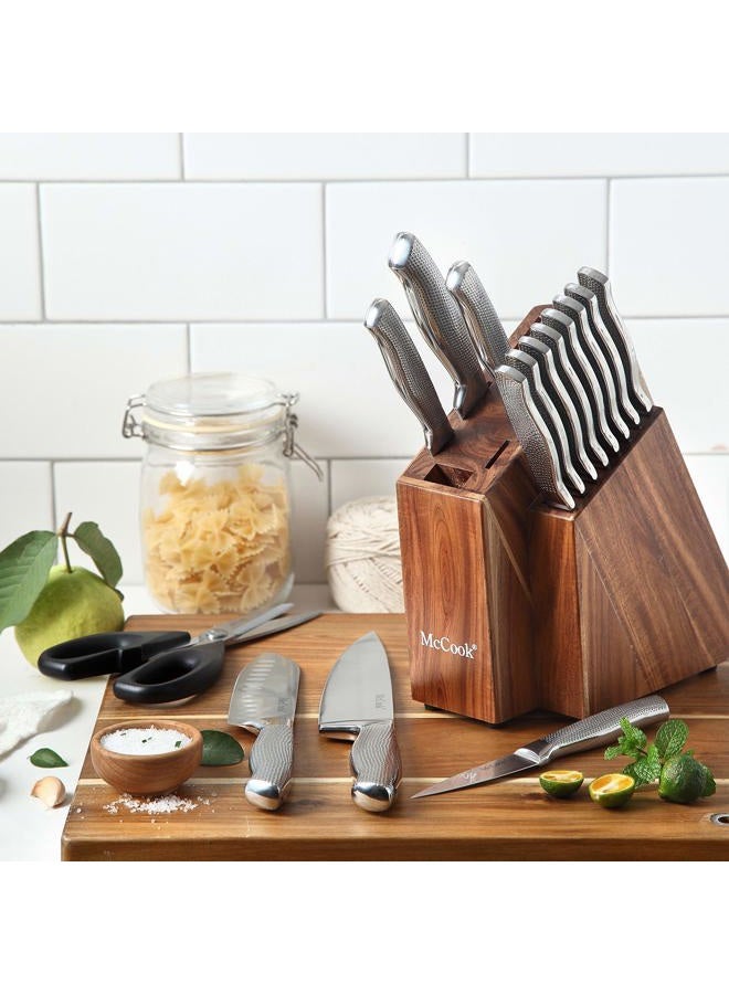 McCook ® Premium Knife Sets,Full Tang Hammered German Stainless Steel Kitchen Knife Set with 8 Pieces Steak Knives and Acacia Block - Image 4