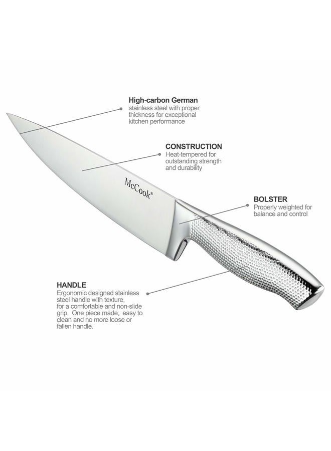 McCook ® Premium Knife Sets,Full Tang Hammered German Stainless Steel Kitchen Knife Set with 8 Pieces Steak Knives and Acacia Block - Image 3