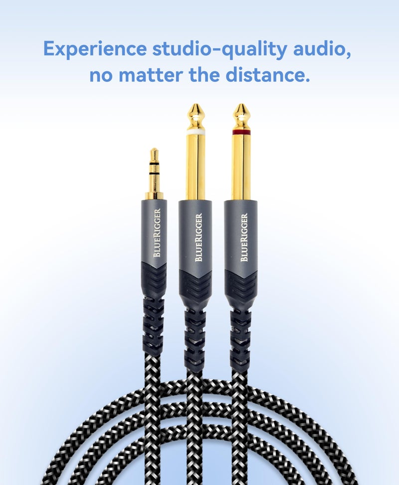 BlueRigger 3.5mm Instrument Cable 6FT (Male TS 1/8" Inch to 2 Port 6.35 mm Speaker Cables, 1/4” Amp Cord, Stereo Audio Interconnect Cable) Compatible with Speaker, Guitar, Amplifier, Keyboard - Image 5