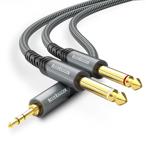 BlueRigger 3.5mm Instrument Cable 6FT (Male TS 1/8" Inch to 2 Port 6.35 mm Speaker Cables, 1/4” Amp Cord, Stereo Audio Interconnect Cable) Compatible with Speaker, Guitar, Amplifier, Keyboard - Image 1
