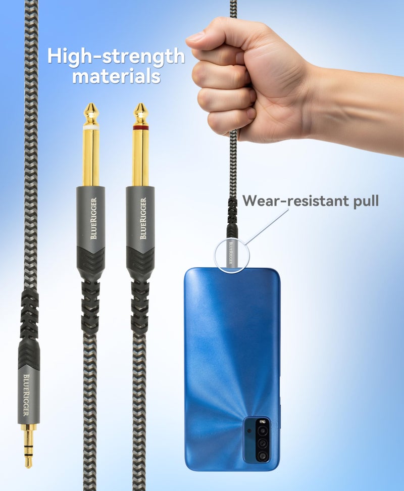 BlueRigger 3.5mm Instrument Cable 6FT (Male TS 1/8" Inch to 2 Port 6.35 mm Speaker Cables, 1/4” Amp Cord, Stereo Audio Interconnect Cable) Compatible with Speaker, Guitar, Amplifier, Keyboard - Image 3