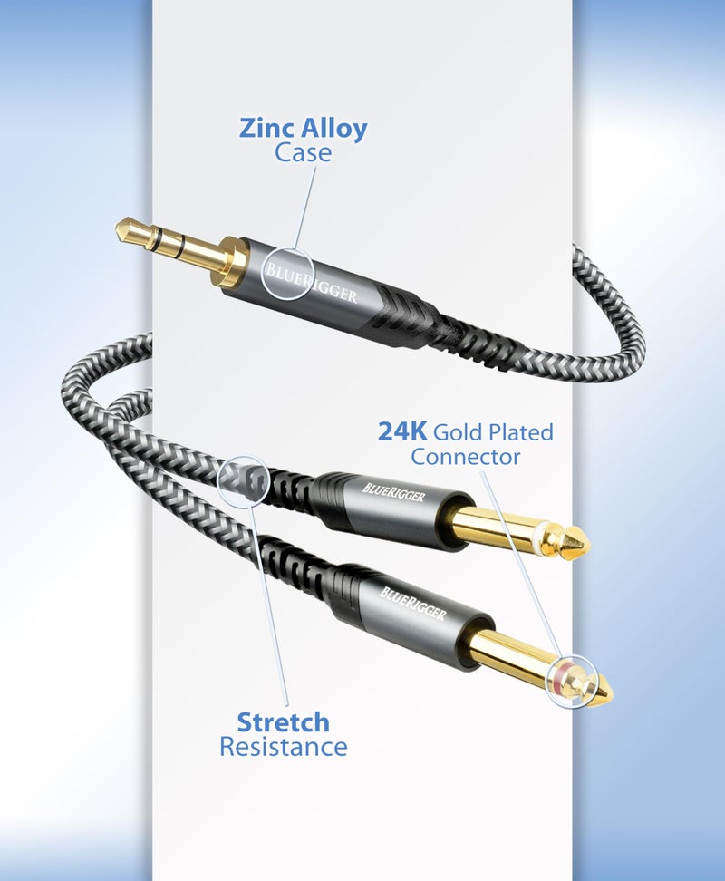 BlueRigger 3.5mm Instrument Cable 6FT (Male TS 1/8" Inch to 2 Port 6.35 mm Speaker Cables, 1/4” Amp Cord, Stereo Audio Interconnect Cable) Compatible with Speaker, Guitar, Amplifier, Keyboard - Image 2
